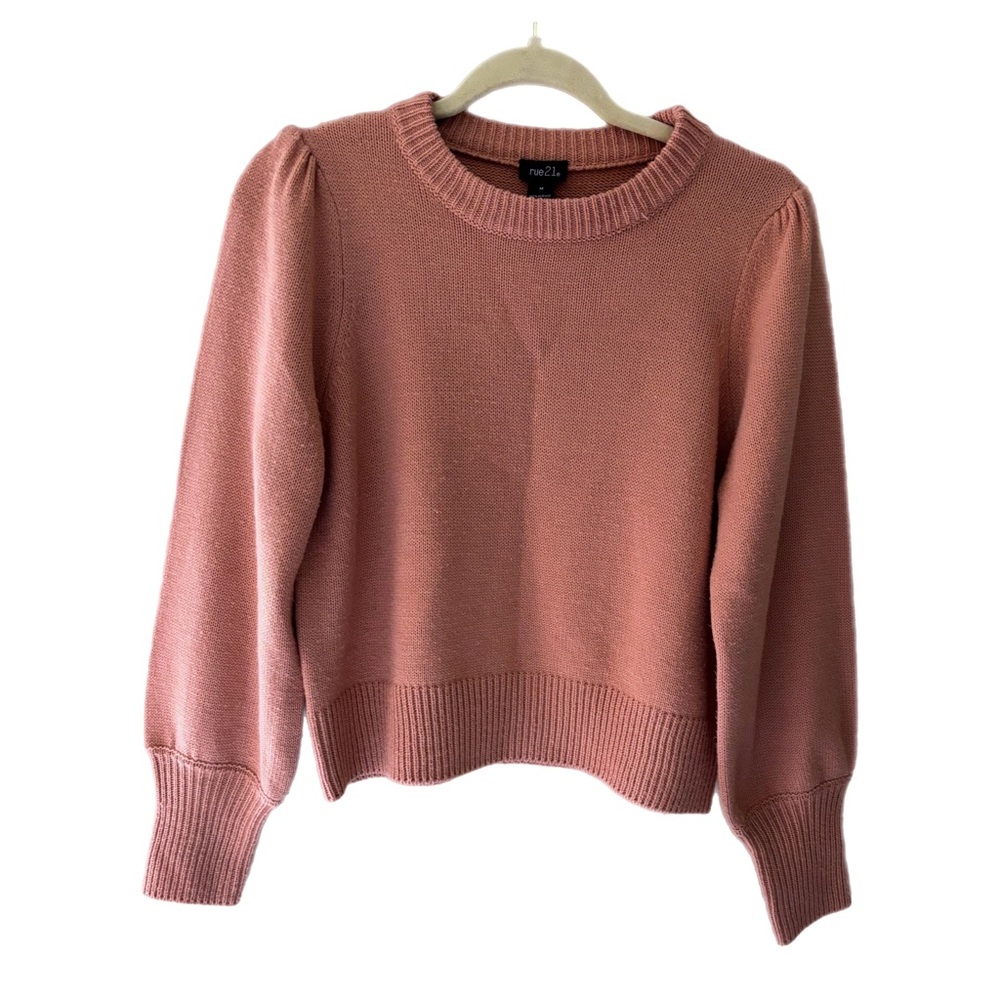 Rue21 Pink Crewneck Sweater with Ribbed Cuffs and Hem